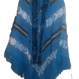 Blue Patterned Poncho